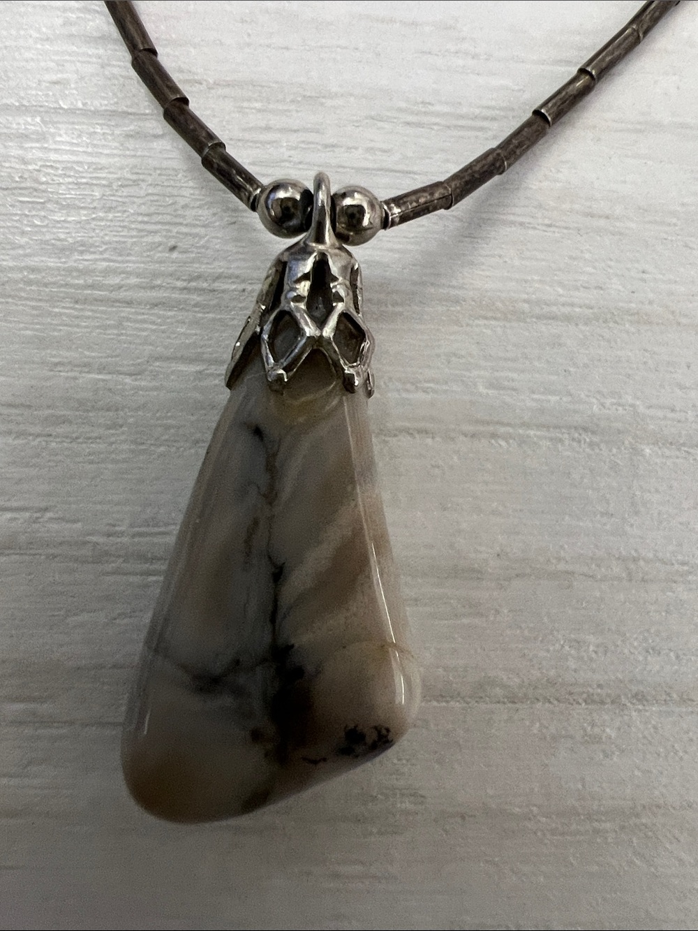 Delicate Gray Bead Necklace with Teardrop Pendant - Picture 7 of 8